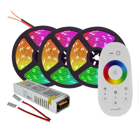 Kit banda LED RGB 5050 SMD 12V, controller cu telecomanda touch, 15m-led-box.ro