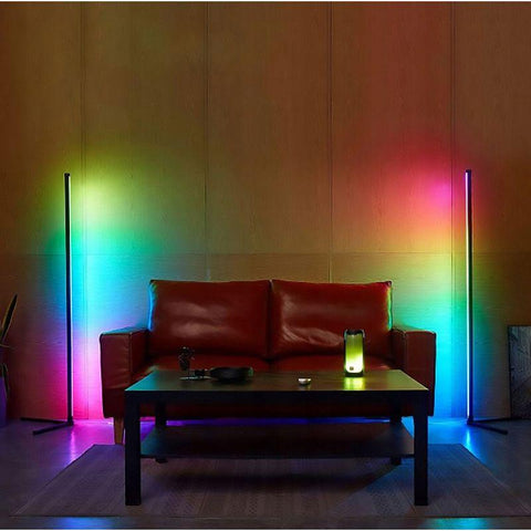 Lampa LED RGBW pentru colt, 20W 140cm, cu telecomanda, culoare negru-led-box.ro