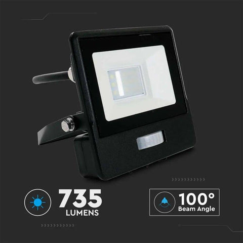 Proiector LED cu senzor 10W 735lm Chip Samsung, 3000k, cablu 1m, negru - led-box.ro