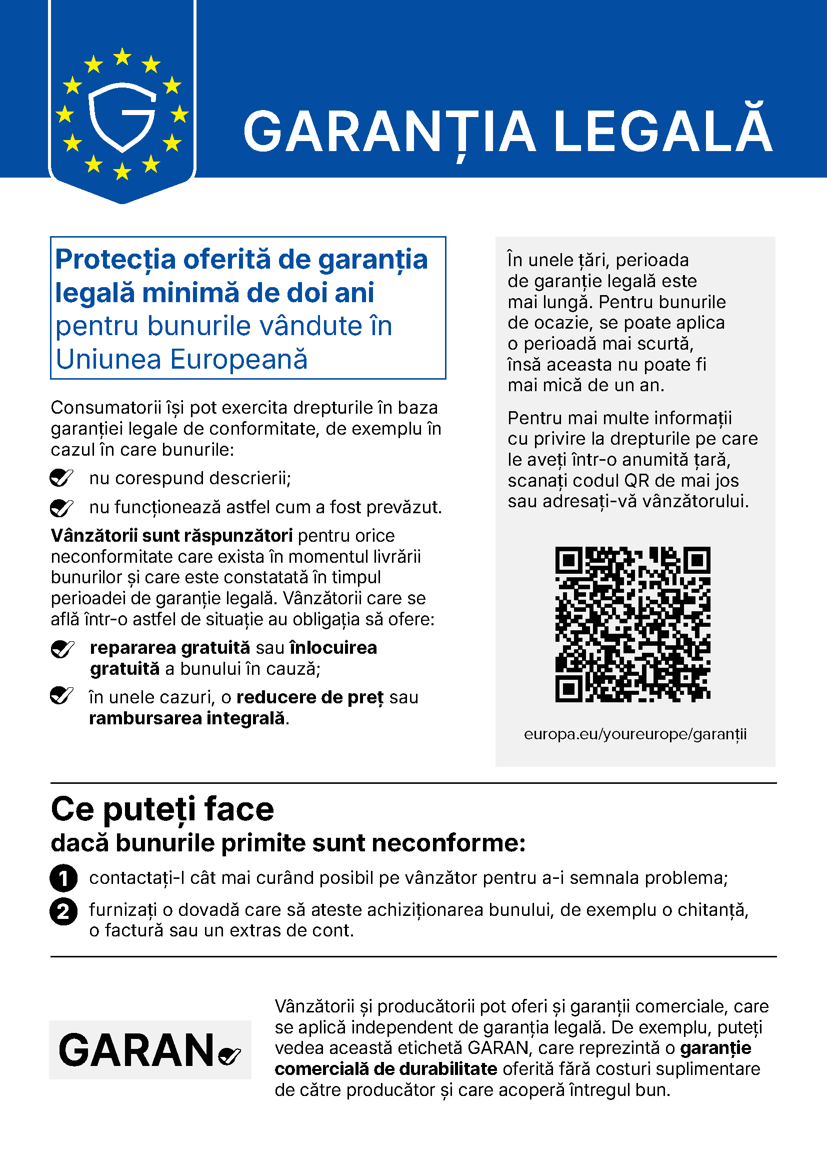 Notificarea UE privind garanția legală de conformitate: protecția minimă de doi ani pentru bunurile vândute în Uniunea Europeană